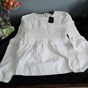 Maje White Smocked Blouse